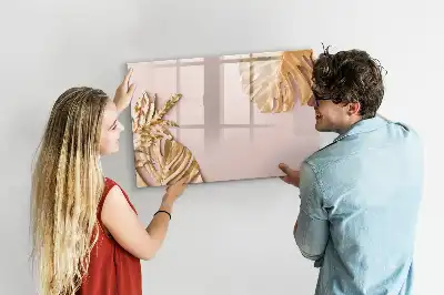 Quadro magnético para escrever com estampa de folhas tropicais douradas