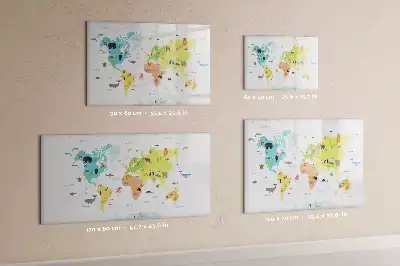Quadro magnético para desenhar com tema de mapa-múndi e animais