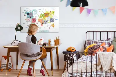 Quadro magnético para desenhar com tema de mapa-múndi e animais