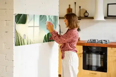 Quadro magnético para desenho com estampa de folhas de monstera
