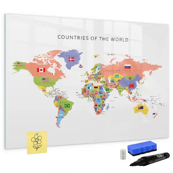 Quadro magnético para escrever mapa com bandeiras