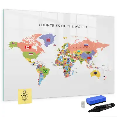 Quadro magnético para escrever mapa com bandeiras