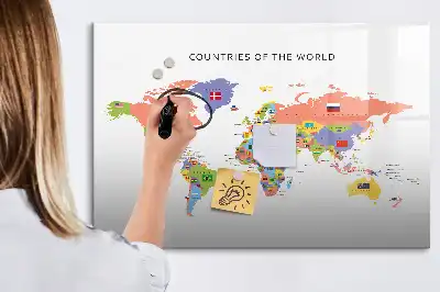 Quadro magnético para escrever mapa com bandeiras