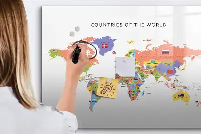 Quadro magnético para escrever mapa com bandeiras