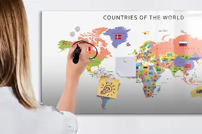 Quadro magnético para escrever mapa com bandeiras