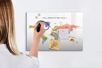 Quadro magnético para escrever mapa com bandeiras