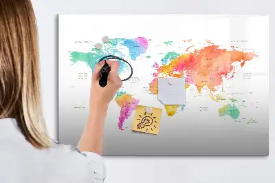 Quadro magnético para desenhar estampa de mapa-múndi em aquarela