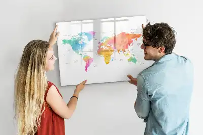 Quadro magnético para desenhar estampa de mapa-múndi em aquarela