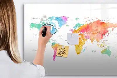 Quadro magnético para desenhar estampa de mapa-múndi em aquarela