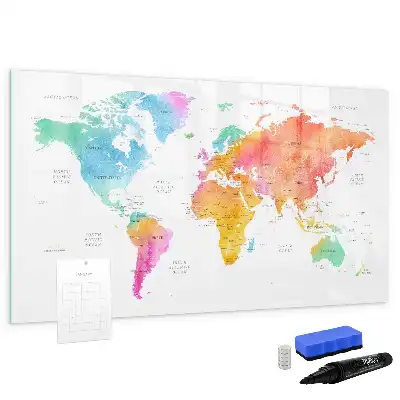 Quadro magnético para desenhar estampa de mapa-múndi em aquarela