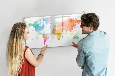 Quadro magnético para desenhar estampa de mapa-múndi em aquarela