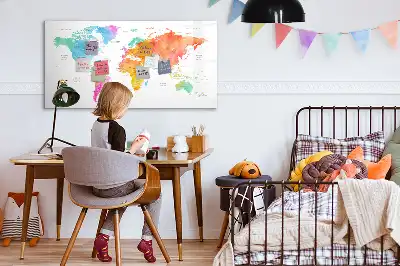 Quadro magnético para desenhar estampa de mapa-múndi em aquarela