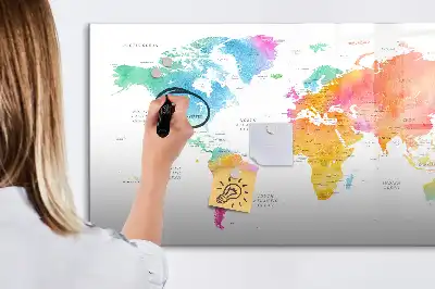 Quadro magnético para desenhar estampa de mapa-múndi em aquarela