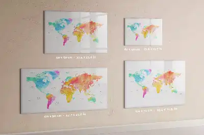 Quadro magnético para desenhar estampa de mapa-múndi em aquarela