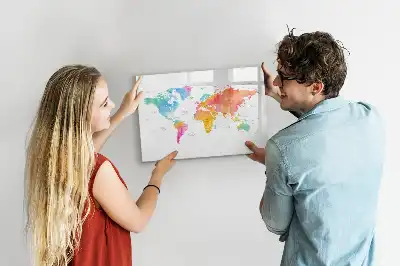 Quadro magnético para desenhar estampa de mapa-múndi em aquarela