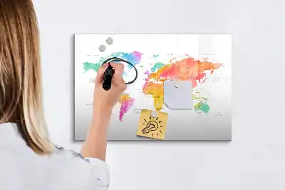 Quadro magnético para desenhar estampa de mapa-múndi em aquarela