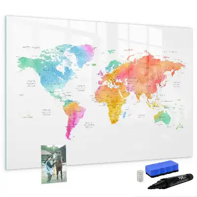 Quadro magnético para desenhar estampa de mapa-múndi em aquarela