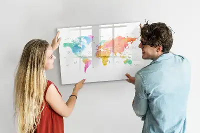 Quadro magnético para desenhar estampa de mapa-múndi em aquarela