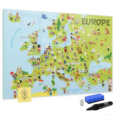 Mapa-múndi magnético com quadro para desenhar e bandeiras