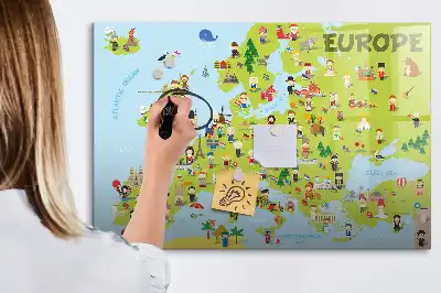 Mapa-múndi magnético com quadro para desenhar e bandeiras