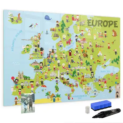 Mapa-múndi magnético com quadro para desenhar e bandeiras
