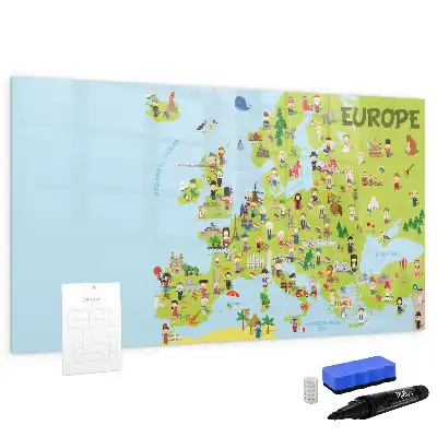 Mapa-múndi magnético com quadro para desenhar e bandeiras