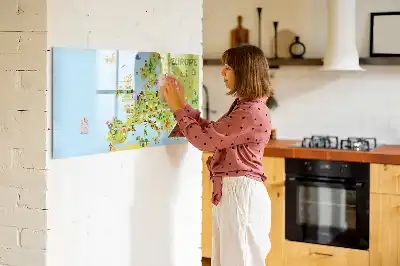 Mapa-múndi magnético com quadro para desenhar e bandeiras