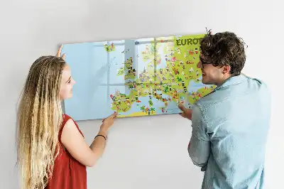 Mapa-múndi magnético com quadro para desenhar e bandeiras