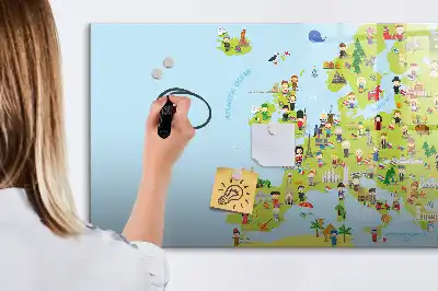 Mapa-múndi magnético com quadro para desenhar e bandeiras