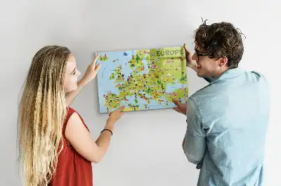 Mapa-múndi magnético com quadro para desenhar e bandeiras