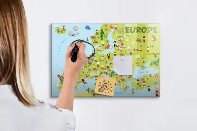 Mapa-múndi magnético com quadro para desenhar e bandeiras