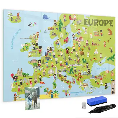 Mapa-múndi magnético com quadro para desenhar e bandeiras