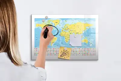 Mapa-múndi quadro magnético para escrever