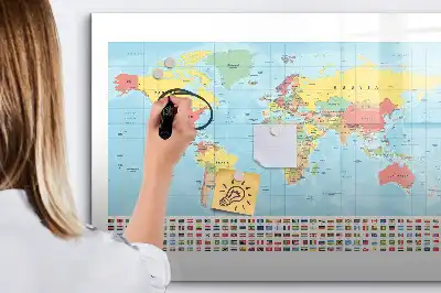 Mapa-múndi geográfico quadro magnético para escrita