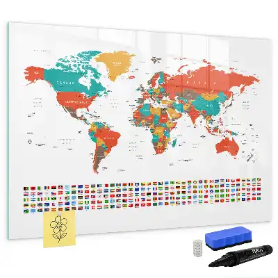 Quadro magnético para desenhar com estampa de mapa-múndi colorido