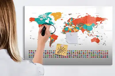 Quadro magnético para desenhar com estampa de mapa-múndi colorido