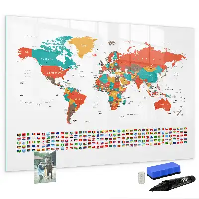 Quadro magnético para desenhar com estampa de mapa-múndi colorido