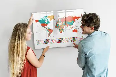 Quadro magnético para desenhar com estampa de mapa-múndi colorido