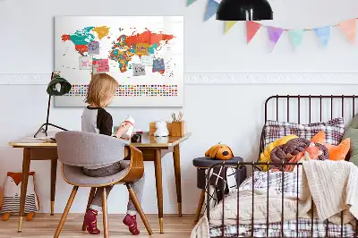 Quadro magnético para desenhar com estampa de mapa-múndi colorido