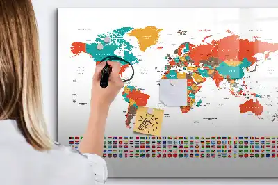 Quadro magnético para desenhar com estampa de mapa-múndi colorido