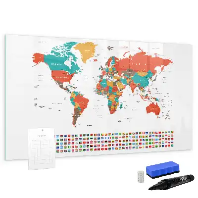 Quadro magnético para desenhar com estampa de mapa-múndi colorido