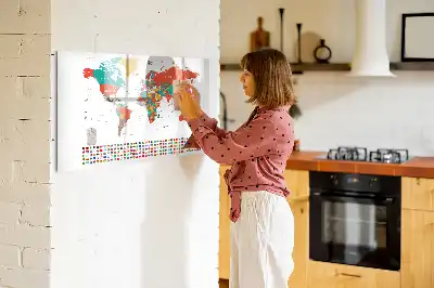 Quadro magnético para desenhar com estampa de mapa-múndi colorido