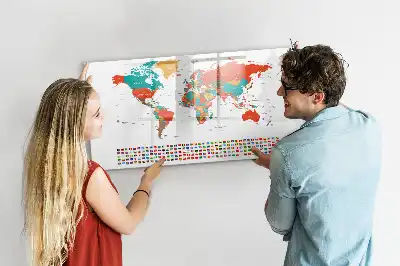 Quadro magnético para desenhar com estampa de mapa-múndi colorido
