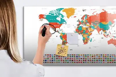 Quadro magnético para desenhar com estampa de mapa-múndi colorido