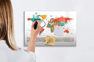 Quadro magnético para desenhar com estampa de mapa-múndi colorido