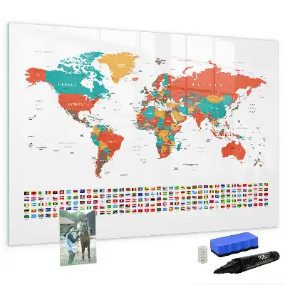 Quadro magnético para desenhar com estampa de mapa-múndi colorido