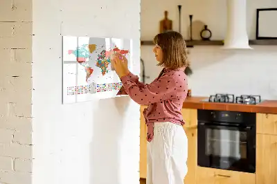 Quadro magnético para desenhar com estampa de mapa-múndi colorido