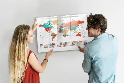 Quadro magnético para desenhar com estampa de mapa-múndi colorido