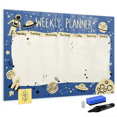 Quadro magnético para desenhar planner semanal temático cósmico