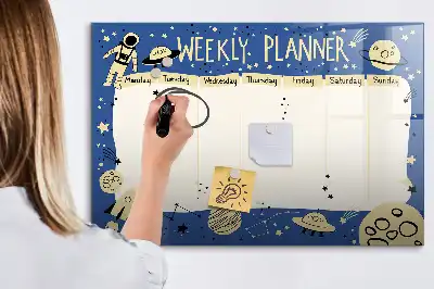 Quadro magnético para desenhar planner semanal temático cósmico